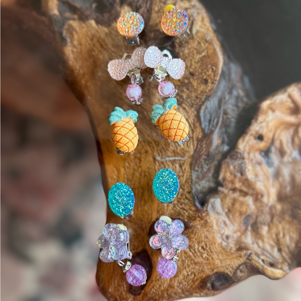 Children Colorful Fruit and Floral Clip-On Earrings Set（5 earrings）